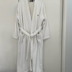 Polo Ralph Lauren White Terry Cloth Bath Robe Blue Pony, 100% Cotton